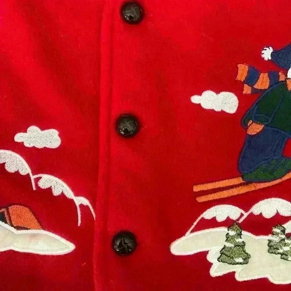 Fleece Christmas Winter Vest Boy size 2T Embroidered Teddy Bears Skiing Snow - Picture 5 of 8